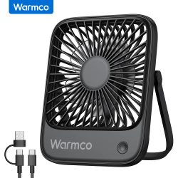 Warmco Mini-Ventilator, USB-Tischventilator, tragbar, wiederaufladbar, 3 Geschwindigkeiten, kleiner Desktop-Lüfter 180 ° Rotation Quiet Home Persönlicher Tischventilator
