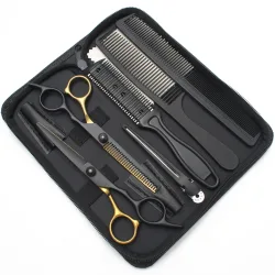 Haarschere 6 Zoll Japan Edelstahl Friseurschere Blau Haarschere Friseursalon Effilierschere Haarschneideset Kamm C1001