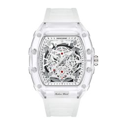 UTHAI BK134 Modische Herrenuhr, tonnenförmig, transparent, wasserdicht, Quarzuhr, Sportuhr, Geschenkuhr für Männer