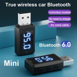 Auto-Bluetooth 6.0 Mini-USB-Sender-Empfänger mit LED-Anzeige, Freisprechfunktion, Auto-Kit, drahtloses Audio für FM-Radio