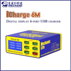MECHANIC iCharge 6M USB 6-Port-Ladegerät Schnellladung Smart Digital Display Multi-Port porös für iPhone Xiaomi Handy Tablet