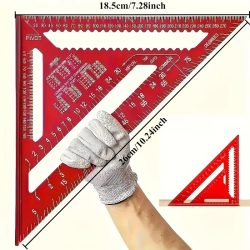 Präzisions-Aluminiumquadrat ? rotes dreieckiges Holzbearbeitungslineal, Heimdekoration und Designprojekte