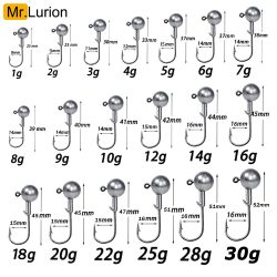 MrLurion 1g 2g 3g 4g 5g 10g 20g 22g 25g 28g Angeljigkopfhaken, Rigging-Haken für Crank Soft Grub Worm Köder, scharfe Haken