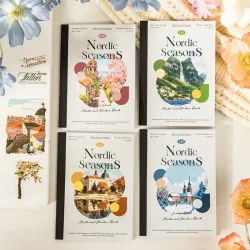 18 Blatt PET gestanztes Aufkleberbuch Nordic Four Seasons Landscape Decor handgemachtes Bastelmaterial Tagebuch Album Scrapbooking Supplies