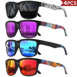 4-teilige quadratische Sport-Sonnenbrille mit Designer-Tempelmuster ? UV400 für Männer und Frauen, Strandurlaub