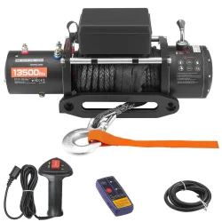 SucceBuy 13500 lbs elektrische Winde 12 V synthetische Seil-Autowinde mit kabelgebundener kabelloser Steuerung zum Abschleppen von SUV-Offroad-Jeep-Anhängern