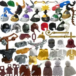 MOC Mittelalterlicher Ritter Figur Bausteine Zubehör Helm Maske Rüstung Jäger Umhänge Scheide Speer Mini-Bausteine Spielzeug Geschenke N24