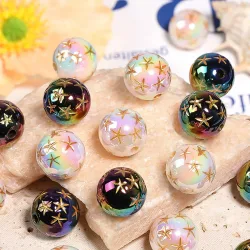 10 Stück 16mm Acryl Gold Fünfzackiger Stern Runde Perlen mit geradem Loch für Schlüsselanhänger, Handyketten, DIY-Perlenstift-Zubehör