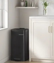 SONGMICS Mülleimer Küche, 30 Liter Abfalleimer, Tretmülleimer, Stahl, mit Inneneimer, Softclose, Offenhaltefunktion