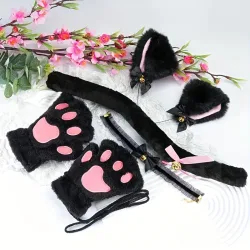 5Pcs Sets Katze Pfote Handschuhe Winter Niedlichen Cartoon Mädchen Offene Finger Handschuhe Glocke Stirnband Fuchs Katze Ohr Kopfbedeckungen