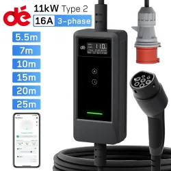 dé EV-Ladegerät Typ 2 11kW mit App 16A 3-Phasen 5,5m 7m 10m 15m 20m 25m Ladekabel Elektrofahrzeug-Ladegerät CEE-Stecker auf Typ 2 mit Einstellbarem Strom Tragbare Ladestation