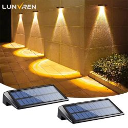 2er-Pack Solar-Wandleuchten, 4 LEDs, Solar-Zaunleuchten, wasserdichte Solar-Deckleuchten für den Außenbereich, Wandleuchten für Zaun, Pfosten, Hof, Weg