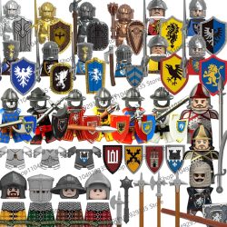 MOC Mittelalterliche Bausteine Zubehör Burgen Gotische Ritter Drachen Löwen Krieger Pferde Helme Schilde Rüstungen Äxte Bausteine Spielzeug