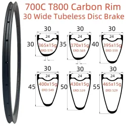 700C Carbon-Felge 28mm 30mm 36mm Breite 30 35 40 45 50 55 60mm Tiefe Tubeless Scheibenbremse Superleichte Rennrad-Carbonfelge