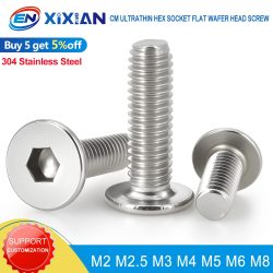 M2 M2.5 M3 M4 M5 M6 M8 Sechskant-Innensechskantschrauben, ultradünn, flach, Wafer-Kopf, Inbusschrauben aus 304 Edelstahl A2-70