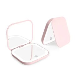 Kompakter Spiegel mit Beleuchtung, 1-fache/2-fache Vergrößerung, tragbarer, faltbarer Handspiegel, kleiner LED-Reise-Make-up-Spiegel für Geschenk, Handtasche