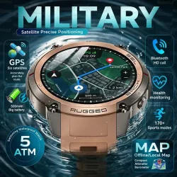 2026 Militärische Satelliten-Offline-Karten-GPS-Smartwatch für Herren 1,43'' AMOLED Bluetooth-Anruf Kompass 5ATM Wasserdicht 170+ Sportarten Smartwatch