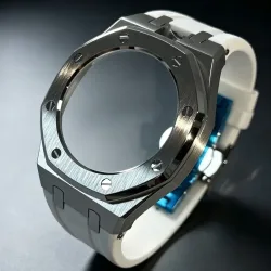 Umbau-Set für die Konvertierung einer Taschenuhr in eine Armbanduhr, passend für Swatch Royal POP, Gehäuse aus Edelstahl mit Gummi- und Stahlarmband.