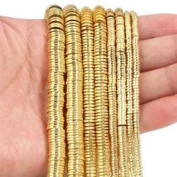 3/4/6/8mm Hämatit Naturstein Perlen Vergoldet Flache Runde Lose Perlen Für Schmuck Machen DIY Armband Halskette Zubehör