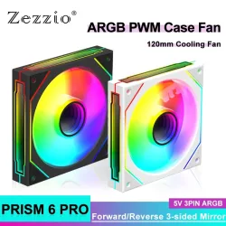 Zezzio PRISM 6 PRO Gehäuselüfter, 5 V, 3-poliger ARGB-Gehäuselüfter, 3-seitiger Infinity-Spiegel, leiser PWM-CPU-Lüfter mit großem Luftvolumen