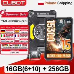[Versand aus Polen] Cubot TAB KingKong S 10,1'' 90Hz Android 15 Tablet 15300mAh 16GB(6+10) 256GB Campinglicht 48MP Pad