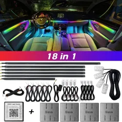 18-in-1 Dual Zone Symphony Streamer Auto Umgebungslicht Innenraum LED Vollfarb RGB Neon Acryl Streifen Atmosphärenbeleuchtung Kit App