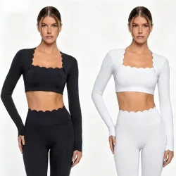 Schwarze, quadratische Ausschnitt, eng, hochelastisch, dünn, für Yoga, Sport, lange Ärmel, modische Kompressionshose, Fitness-Leggings, Workout-Strumpfhose