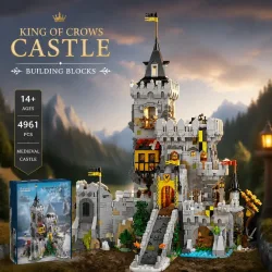 Barweer 4961PCS Klemmbausteine Crow King Castle Block Set 3867PCS Mittelalterliche europäische Stadt Festung Modular Modell Kit Dunkle Fantasie Street View Architektur Block Set Erwachsene Sammlung