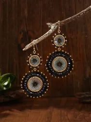Böhmische handgefertigte Perlenohrringe, Geschenke für Frauen, Sommerurlaub, gehäkelte Saatperlen, doppelte runde Tropfenohrringe, Boho-Schmuck