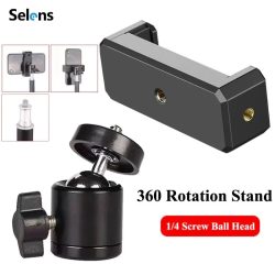 Selens Universeller Handy-Clip-Halter 360° Drehung 1/4 Schraubkugelkopf für Stativ Einbeinstativ Live-Fotografie Vlog