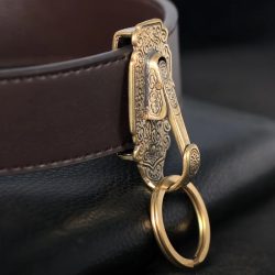 Vintage-Gürtelschnalle aus reinem Messing mit Schlüsselanhänger-Clip ? Schlüsselanhänger-kompatible Schnalle für Gürtel, langlebiges Taillen-Accessoire, geeignet für D