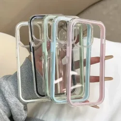 Luxuriöse Handyhülle mit Bonbonfarbenem Rahmen und Klarem Rücken für iPhone 18 17 16 15 14 13 12 Pro Max 11 16PLUS, Stoßfeste Acryl-Schutzhülle