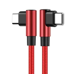 90-Grad-Winkel-Typ-C-Kabel, 20 V, 3 A, 60 W PD, schnelles Aufladen, USB-C auf Typ-C-Nylon-geflochtenes Kabel, 0,2 m, 0,5 m, 1 m, 2 m, 3 m