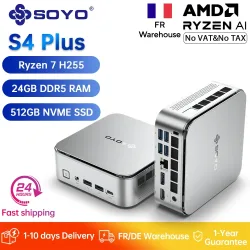 SOYO S4 Plus Gaming Mini-PC AMD Ryzen 7 H255 24GB LPDDR5 RAM 512GB PCIE3.0 SSD Desktop-Computer Dual 4K 120Hz Display WiFi6/BT5.2
