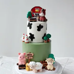 Farm Critters Kuchenaufsatz, Yaks, Ponys, Schaf, Ferkel, Hühner, Bauernhof, Gewächshaus, Holzhaus, Junge, Mädchen, ein Geburtstag, Kuchendekoration