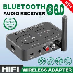 VAORLO Bluetooth 6.0 Audio-Empfänger mit 3,5-mm-AUX-, R/L-, RCA- und HD-Mikrofonanschlüssen, HiFi-Stereo-Funkadapter, Antenne, USB- und U-Disk-Wiedergabe für Autolautsprecher, Verstärker und