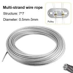 Edelstahldraht mit 0,5-3mm Durchmesser, 10m/5m Seil mit 7x7 Struktur, Weiches Angel- und Hebekabel, Zugseil, Wäscheständer-Drahtseil