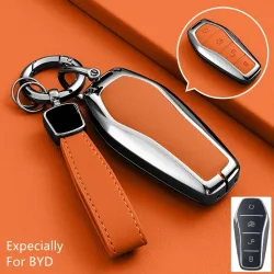 Auto Zink-legierung Leder Schlüssel Fall Abdeckung Für BYD Song Plus Atto Han EV Tang DM Qin Dichtung Delphin Schlüssel Tasche Tasche Brieftasche Organizer