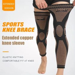 1 Stück Kupfer-Kompressions-Kniebandagen, dehnbare volle Beinstütze, Strickstoff-Kniebandage, atmungsaktiv