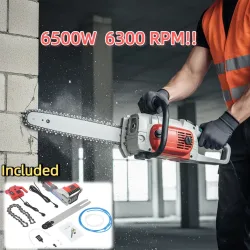 Elektrische Betonsäge, 6300 U/min, 6500 W, Betonkettensäge, Wandschneide-Kettensäge, 19-Zoll-Schnitttiefe, Führungsplatte, Kette, Wasserpumpe