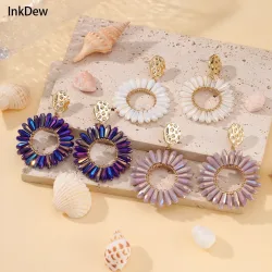 INKDEW Sonnenblume Runde Tropfen Ohrringe für Frauen Große Lange Ohrringe Handgemachte Kristall Facettierte Perlen Ohrringe Schmuck Geschenk EA113