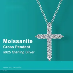 Voller Moissanit Kreuz Anhänger Original Sterg Silber Kette vergoldet Weißgold feine Halskette für Frauen Schmuck
