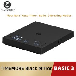 TIMEMORE Basic 3 Black Mirror Pour-Over Kaffeewaage, Espressowaage, Durchflussrate, Auto-Timer, Mischungsverhältnis, 3 Brühmodi, 2kg Kapazität