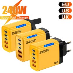 Multi-Port Schnellladegerät 240W 5 Anschlüsse USB C PD QC3.0 für iPhone Samsung Huawei Xiaomi Laptop Tablet Schnellladeadapter