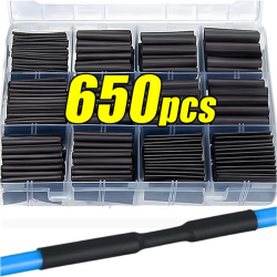 Schwarzes Schrumpfschlauch-Set, thermobeständiger Schlauch, Schrumpfdraht, Verpackung, elektrischer Anschlusskabel, Isolierhülsen, Schutz