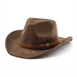 Western-Cowboyhut im Ethno-Stil, Kunstleder, Samt, Jazz-Hut, Herbst und Winter, Roll-up-Edge, Fedora-Hut