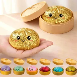 Heißer Kawaii Dumpling Stressball mit Smiley-Gesicht, einzigartiger Dampfgarer-Basis, quetschbarer Teigball, Geburtstagsgeschenk für Mädchen und Jungen