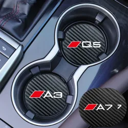 2Pcs Auto Leder Untersetzer Matte Anti-slip Wasser Tasse Pad Für Audi A1 A3 A4 A5 A6 A7 a8 Q2 Q3 Q5 Q7 Q8 B6 B8 B9 C5 C7 TT S1 S7 S3 RS6