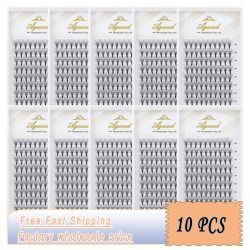 Aguud 10 Tabletts/Lot Vorgefertigte Volumenfächer-Wimpern, schmaler Stiel, spitze Basis, Wimpernverlängerungen, Großhandel, weiche russische Volumenfächer-Wimpern