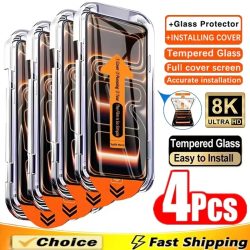 1-4 Stück Panzerglas für iPhone 18 17 16 15 14 13 12 11 Pro Max XS XR 16e Plus Mini Displayschutzfolie mit Ausrichtungshilfe